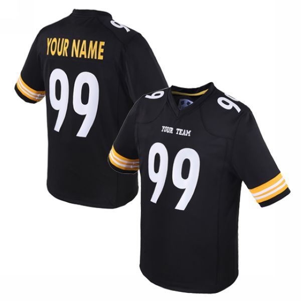 Custom Black Football Jersey with White Yellow