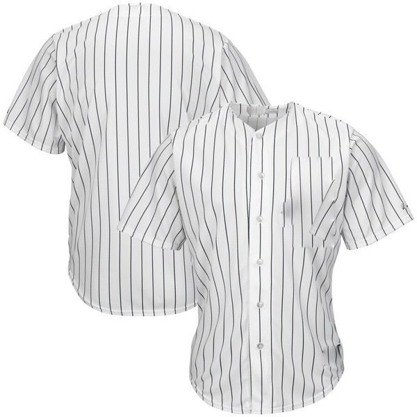 Youth & Adult Pinstripe Button Front Baseball Jersey – White/Black