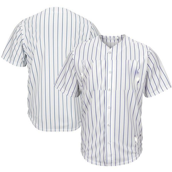 Youth & Adult Pinstripe Button Front Baseball Jersey - White/Navy - Blank  Jerseys